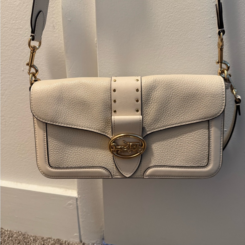 Coach Ivory Leather Shoulder Bag with Gold Accents